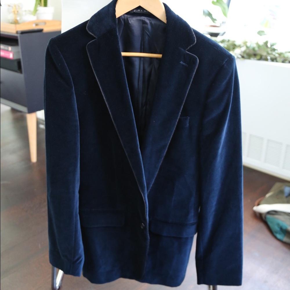 Zara Velvet blazer dark cobalt blue